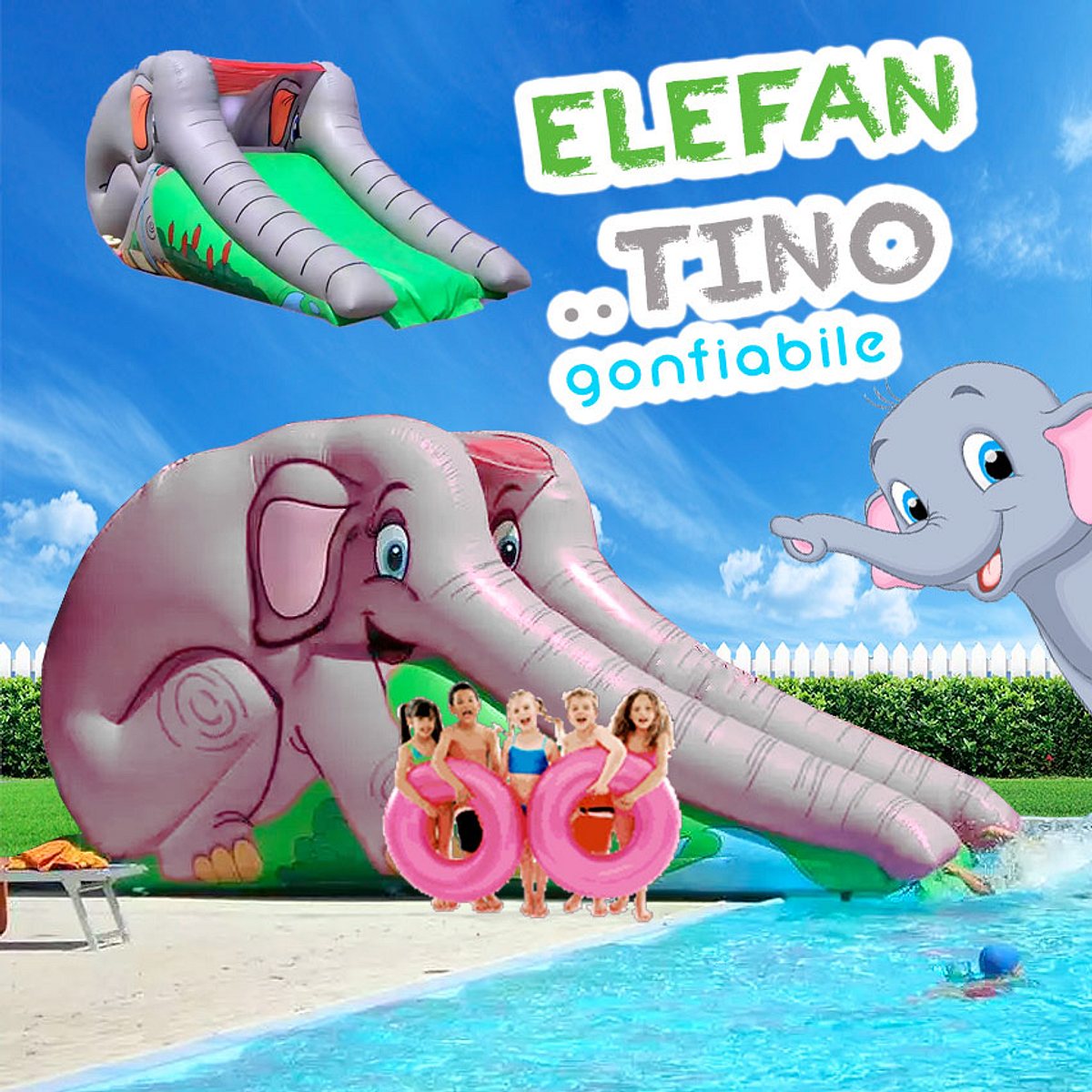 ELEFANTE GONFIABILE SCIVOLO
